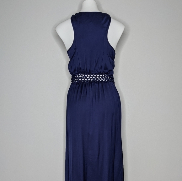 NWT Aijek navy satin maxi dress 10/12 - Picture 2 of 10